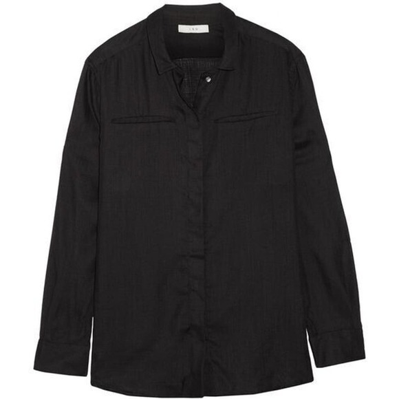 IRO Darcy Wool Gauze Shirt Button Down Black Long Sleeve Roll Up Sleeve … - Picture 1 of 8